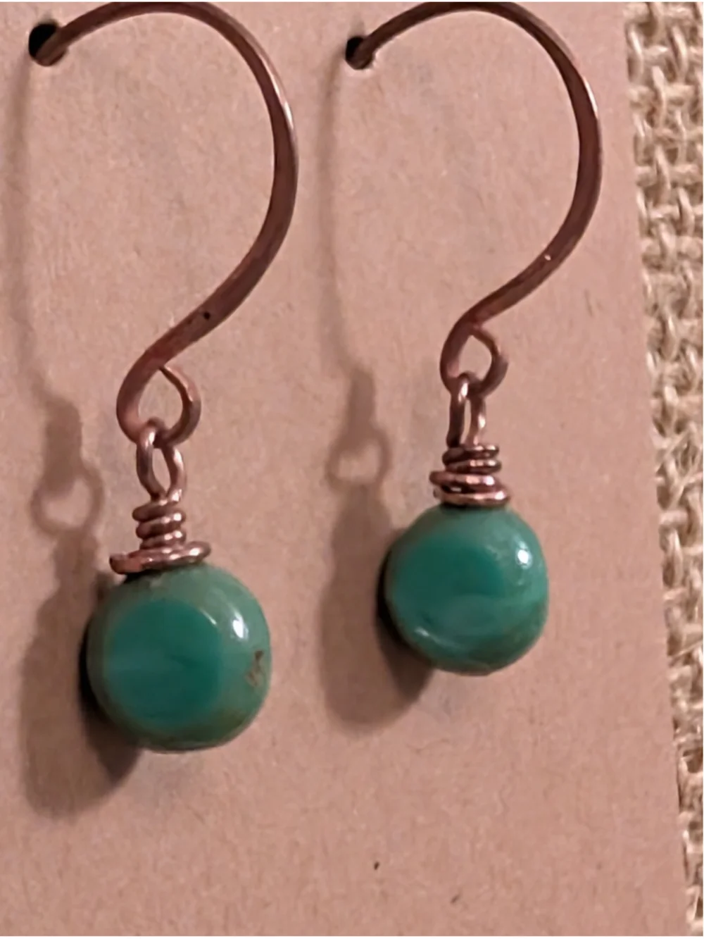 NEW Artisan Turquoise Beaded Copper Dangle Drop Earrings Hand Hammered Jewelry
